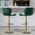 Green Velvet Adjustable Swivel Bar Stools Set Of 2 Modern Counter Height Barstools With Golden Color Base Green Kitchen Modern Foam Velvet