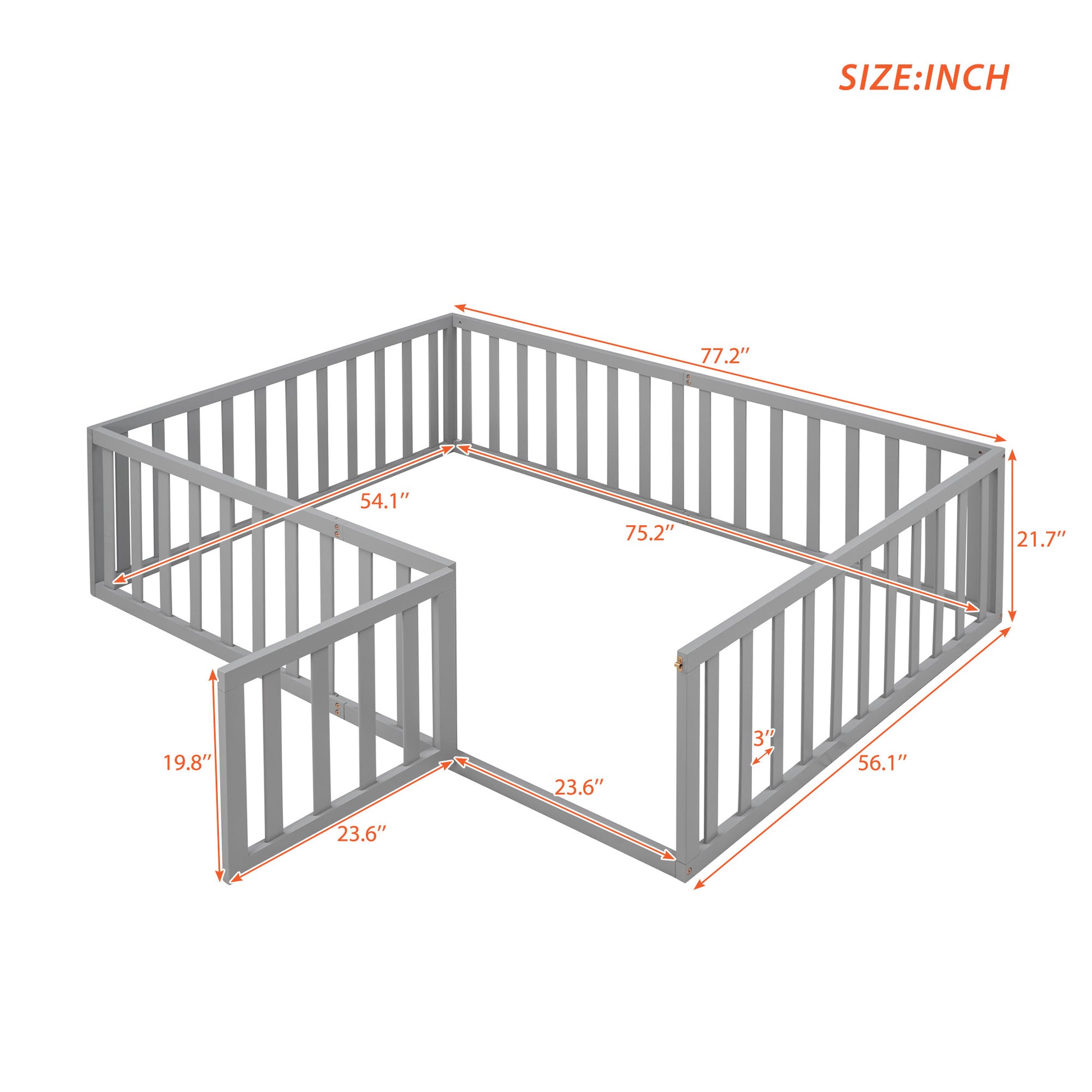 Full Size Wood Daybed Frame With Fence, Gray Old Sku:Wf289662Aae Gray Solid Wood