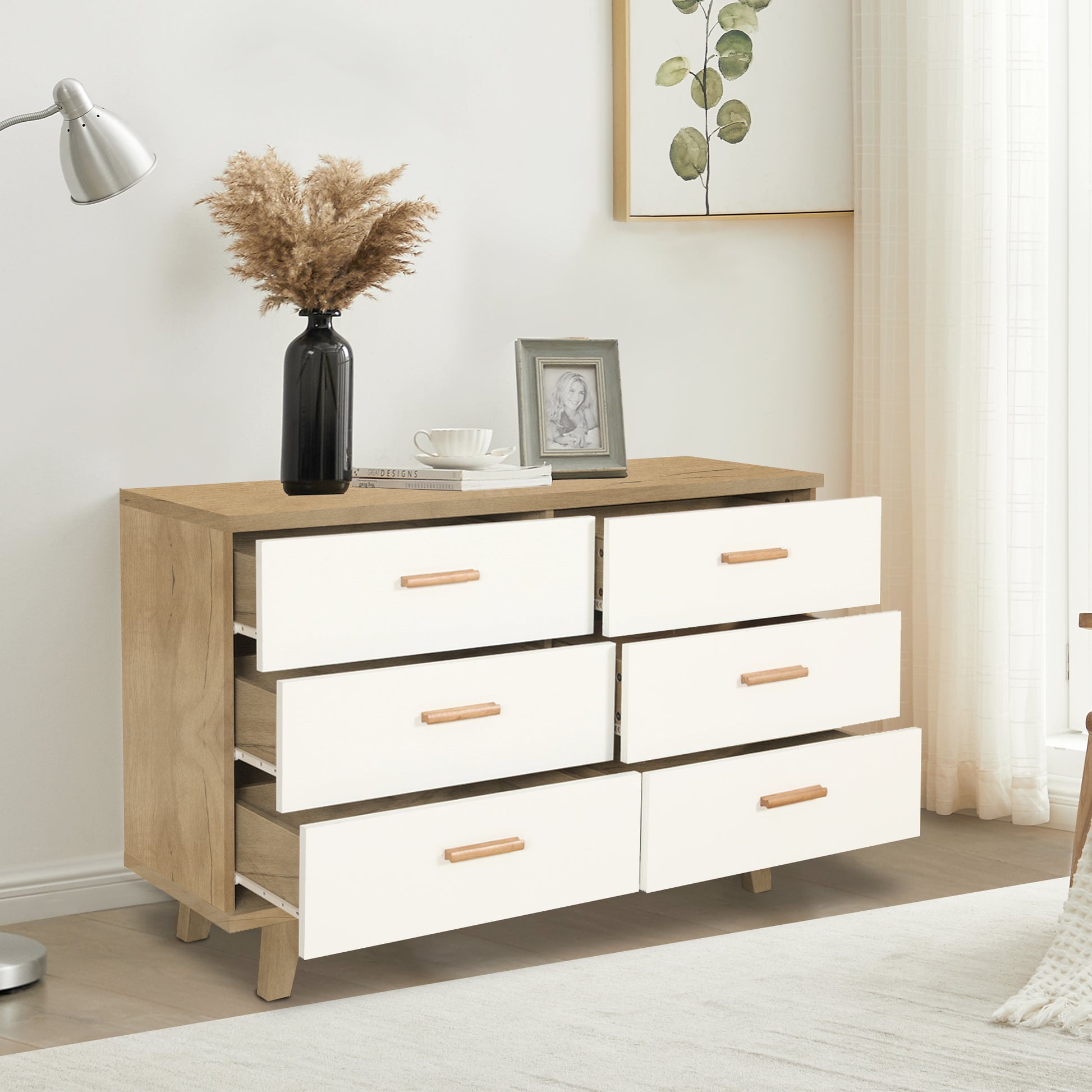 Drawer Dresser Cabinet Barcabinet, Buffet Sideboard Storage Cabinet, Buffet Server Console Tablestorge Cabinetsolid Solid Wood Handle Table Leg For Dining Roomliving Roomkitchenhallway Brown White 5 Or More Drawers White Oak Brown Primary Living Space