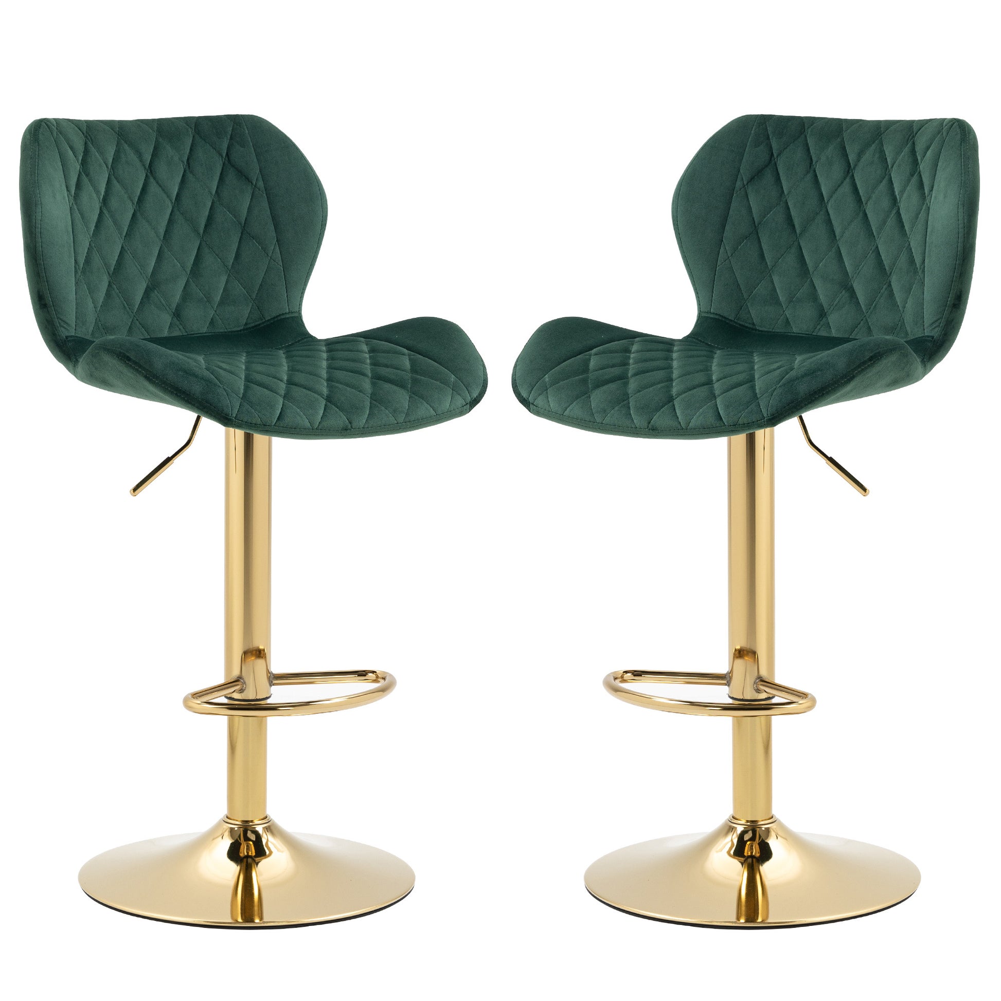 Green Velvet Adjustable Swivel Bar Stools Set Of 2 Modern Counter Height Barstools With Golden Color Base Green Kitchen Modern Foam Velvet