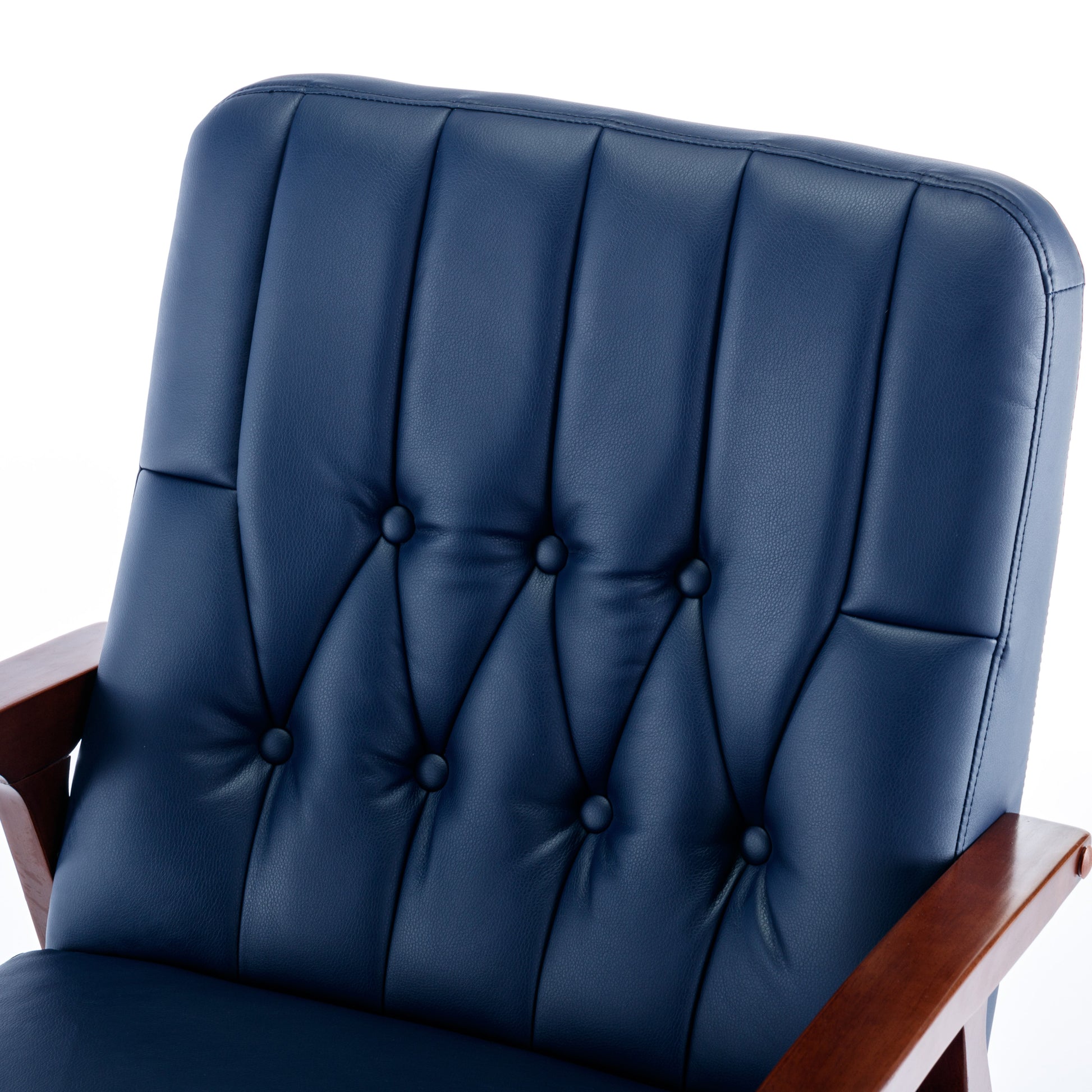 Mid Century Single Armchair Sofa Accent Chair Retro Modern Solid Wood Armrest Accent Chair, Fabric Upholstered Wooden Lounge Chair Navy Navy Pu