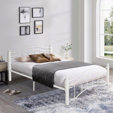 Queen Size Metal Bed Frame With Headboard And Footboard White White Metal