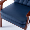 Mid Century Single Armchair Sofa Accent Chair Retro Modern Solid Wood Armrest Accent Chair, Fabric Upholstered Wooden Lounge Chair Navy Navy Pu