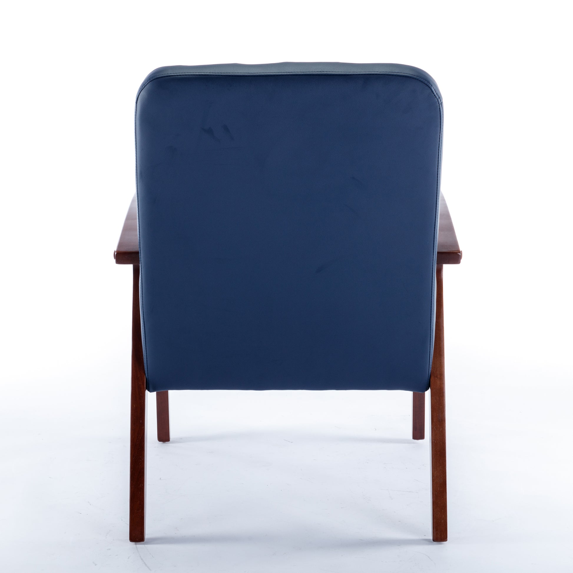 Mid Century Single Armchair Sofa Accent Chair Retro Modern Solid Wood Armrest Accent Chair, Fabric Upholstered Wooden Lounge Chair Navy Navy Pu