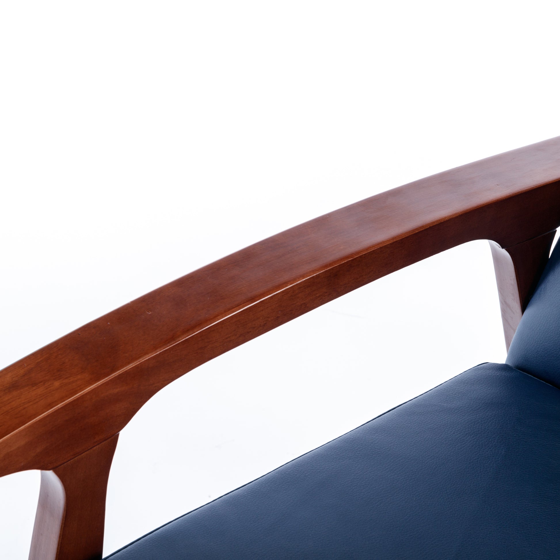 Mid Century Single Armchair Sofa Accent Chair Retro Modern Solid Wood Armrest Accent Chair, Fabric Upholstered Wooden Lounge Chair Navy Navy Pu