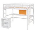 Full Size Loft Bed With Desk And Writing Board, Wooden Loft Bed With Desk & 2 Drawers Cabinet White White Solid Wood
