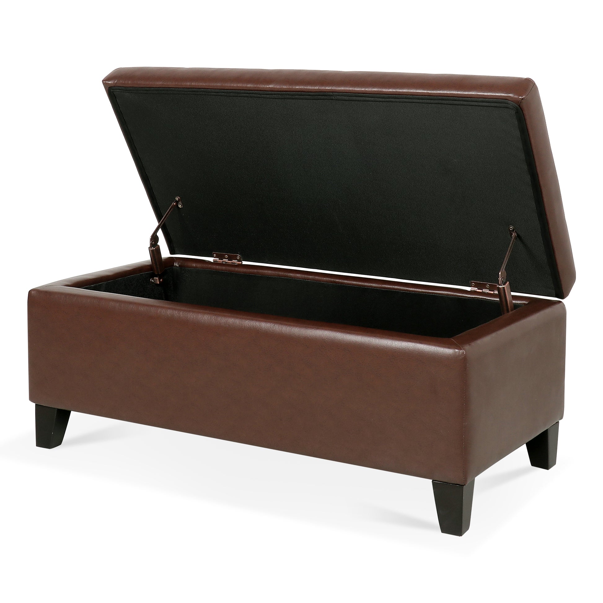 Storage Ottoman With Wooden Legs, Faux Leather Ottoman With Storage For Living Room, Bedroom & Hallway, Ottoman Foot Rest, 38.4" Brown Ottoman Brown Pu Pu Pu