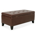 Storage Ottoman With Wooden Legs, Faux Leather Ottoman With Storage For Living Room, Bedroom & Hallway, Ottoman Foot Rest, 38.4