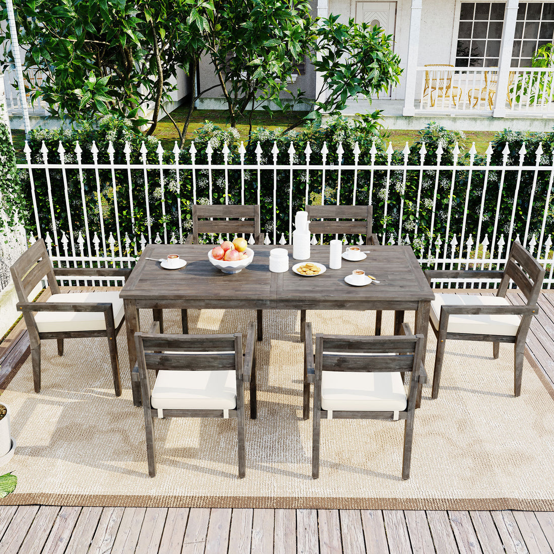 Acacia Wood Outdoor Dining Table And Chairs Suitable For Patio, Balcony Or Backyard Grey Acacia Wood