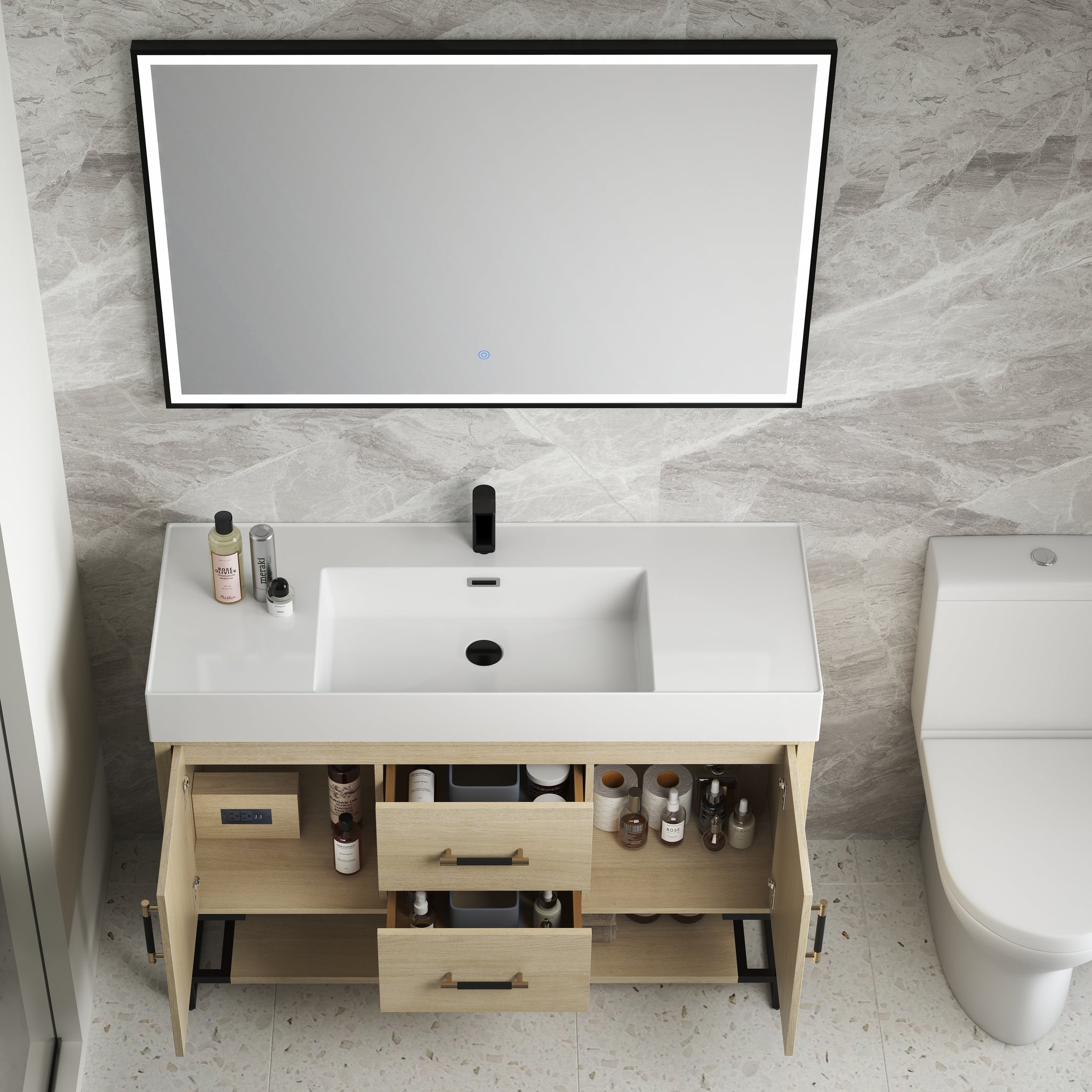 48 Inch Bathroom Vanity Freestanding Design With Resin Sink 2 Plain Light Oak 2 1 Bathroom Freestanding Plywood