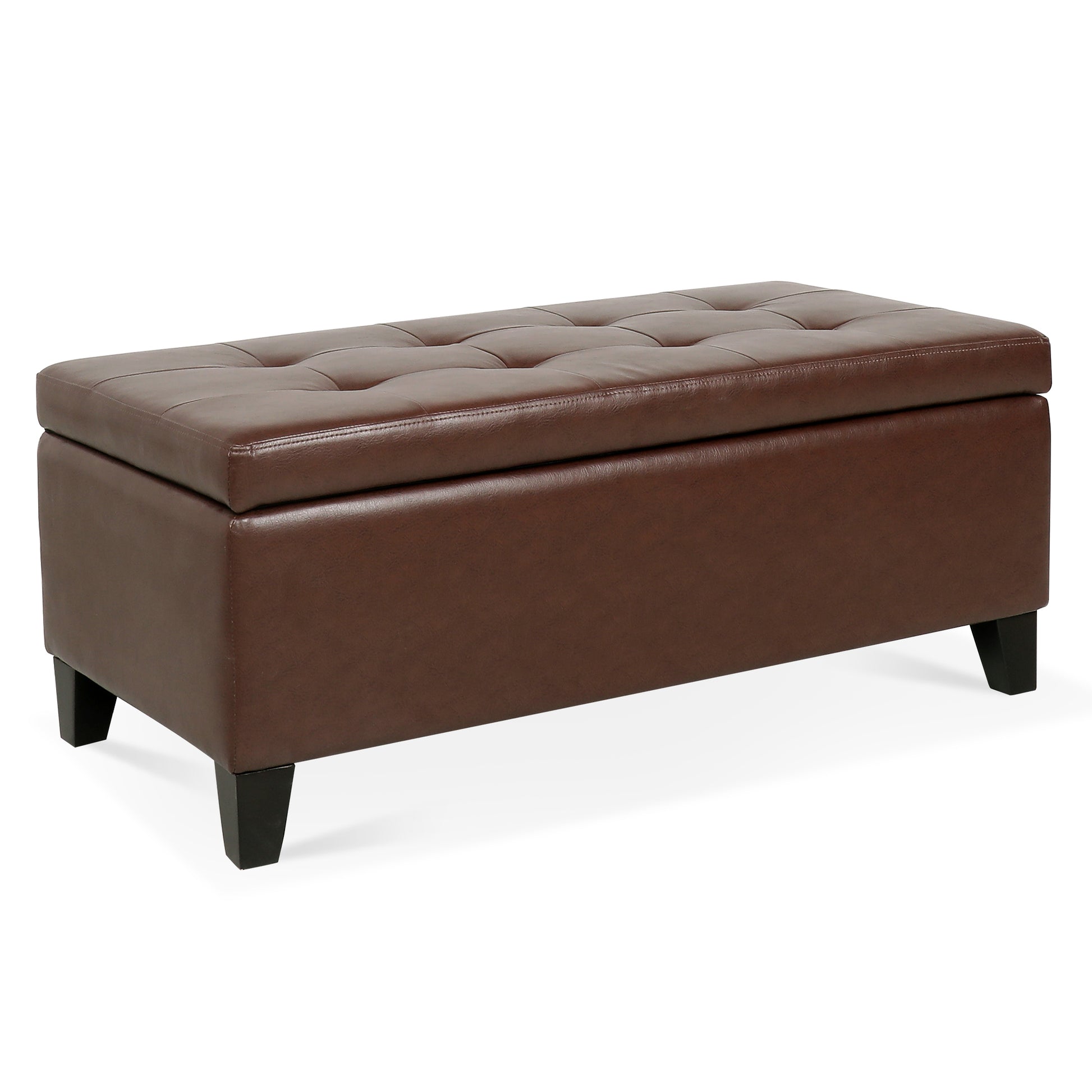 Storage Ottoman With Wooden Legs, Faux Leather Ottoman With Storage For Living Room, Bedroom & Hallway, Ottoman Foot Rest, 38.4" Brown Ottoman Brown Pu Pu Pu