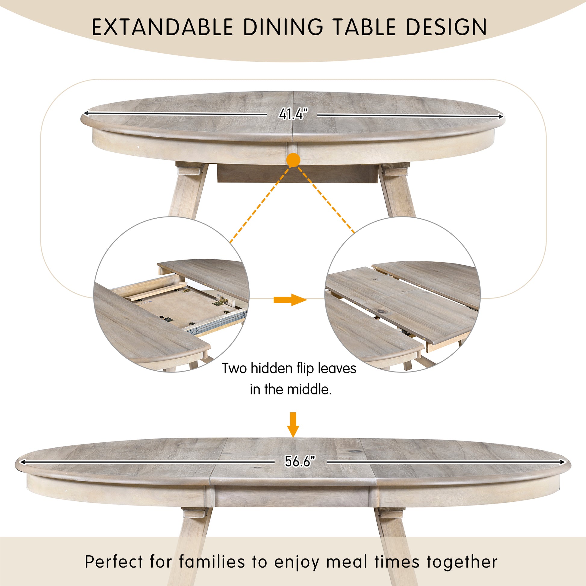 Wood Dining Table Round Extendable Dining Table For Dining Room Natural Wood Wash Natural Wood Wash Solid Wood