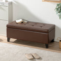 Storage Ottoman With Wooden Legs, Faux Leather Ottoman With Storage For Living Room, Bedroom & Hallway, Ottoman Foot Rest, 38.4