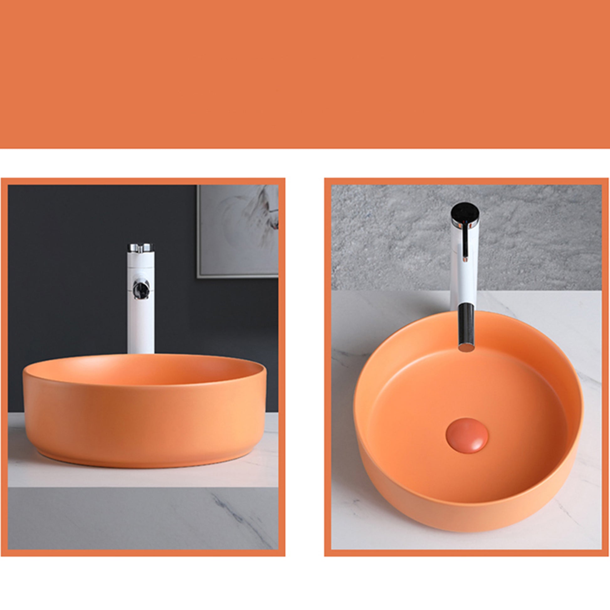 Ceramic Circular Vessel Bathroom Sink Art Sink Orange Ceramic