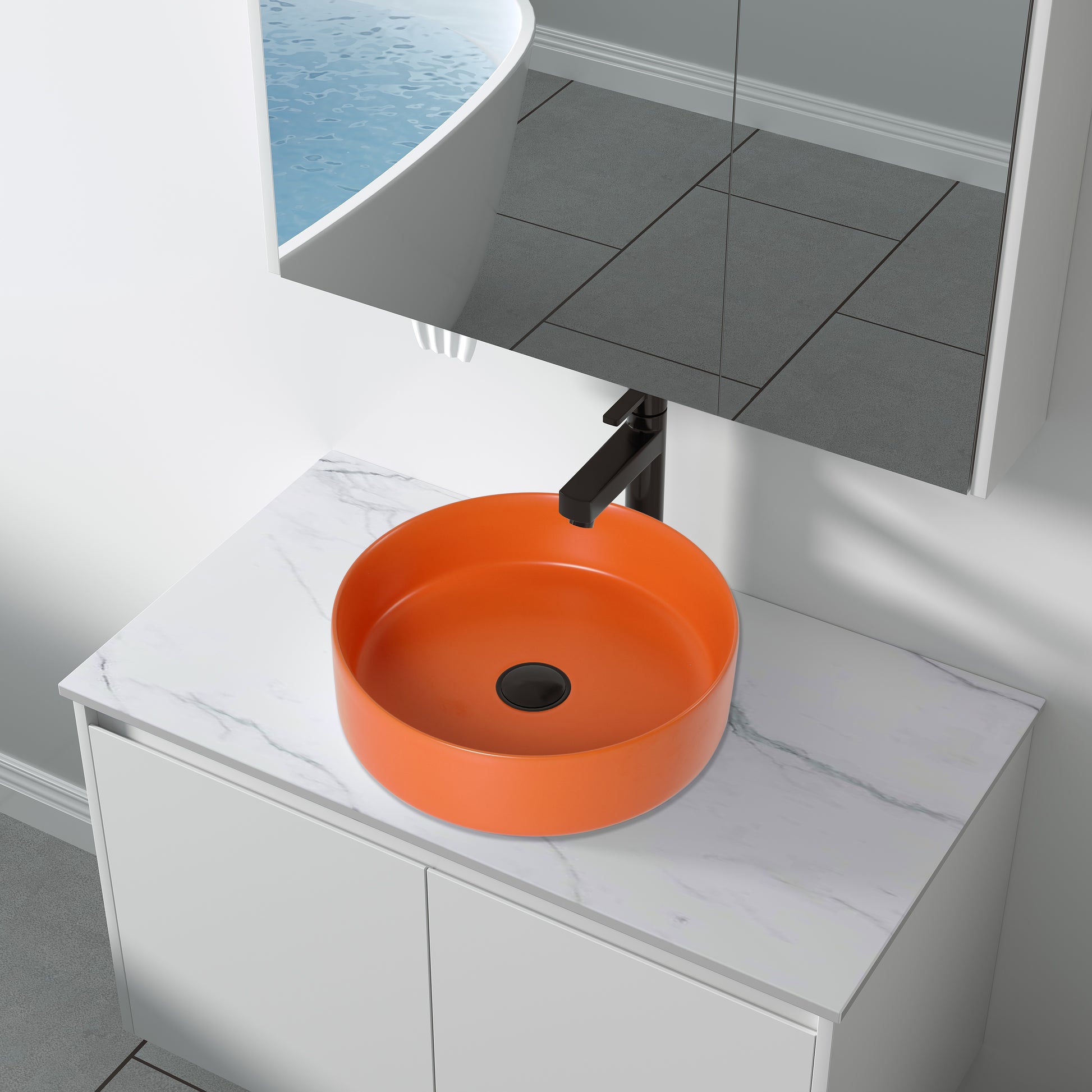 Ceramic Circular Vessel Bathroom Sink Art Sink Orange Ceramic