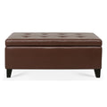 Storage Ottoman With Wooden Legs, Faux Leather Ottoman With Storage For Living Room, Bedroom & Hallway, Ottoman Foot Rest, 38.4