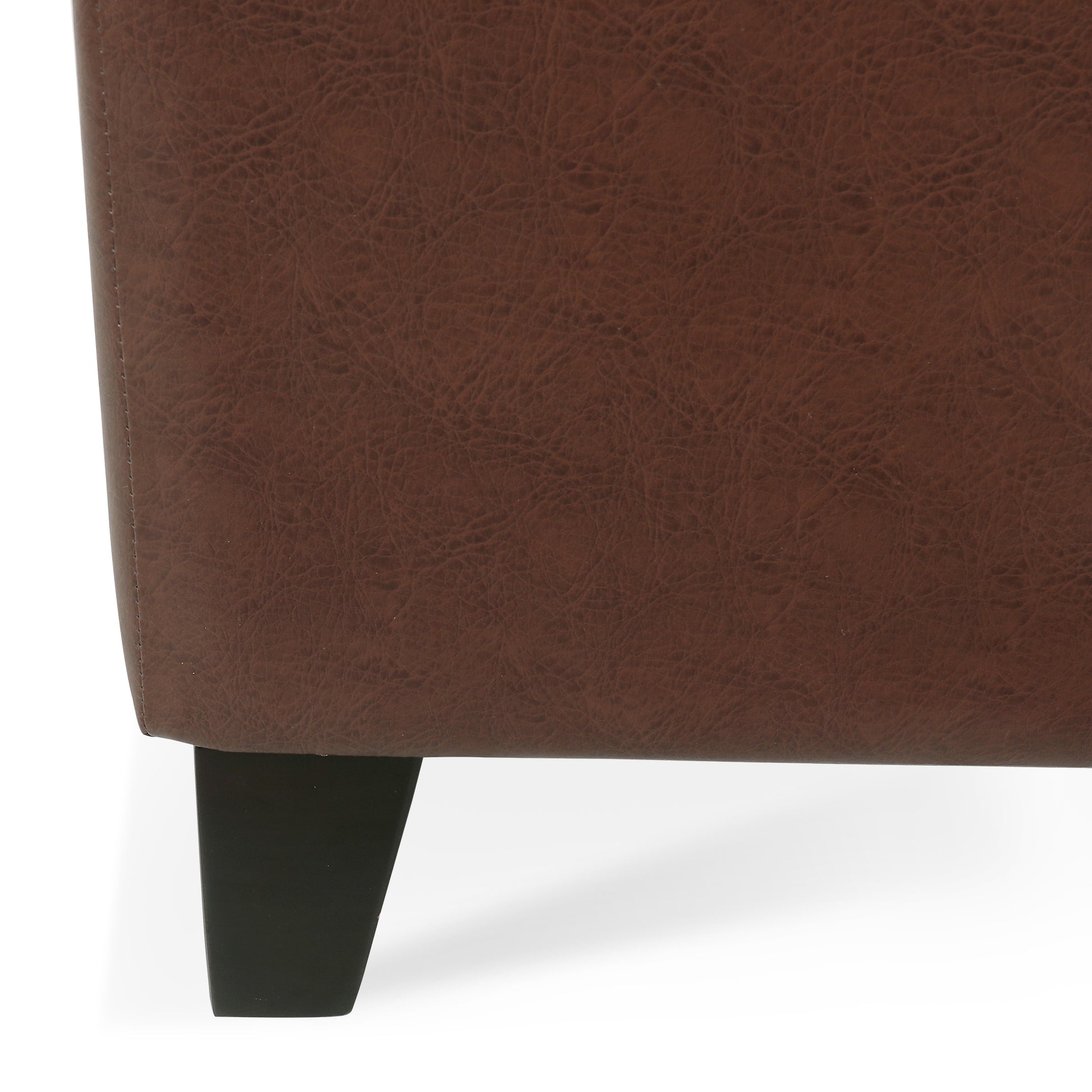 Storage Ottoman With Wooden Legs, Faux Leather Ottoman With Storage For Living Room, Bedroom & Hallway, Ottoman Foot Rest, 38.4" Brown Ottoman Brown Pu Pu Pu