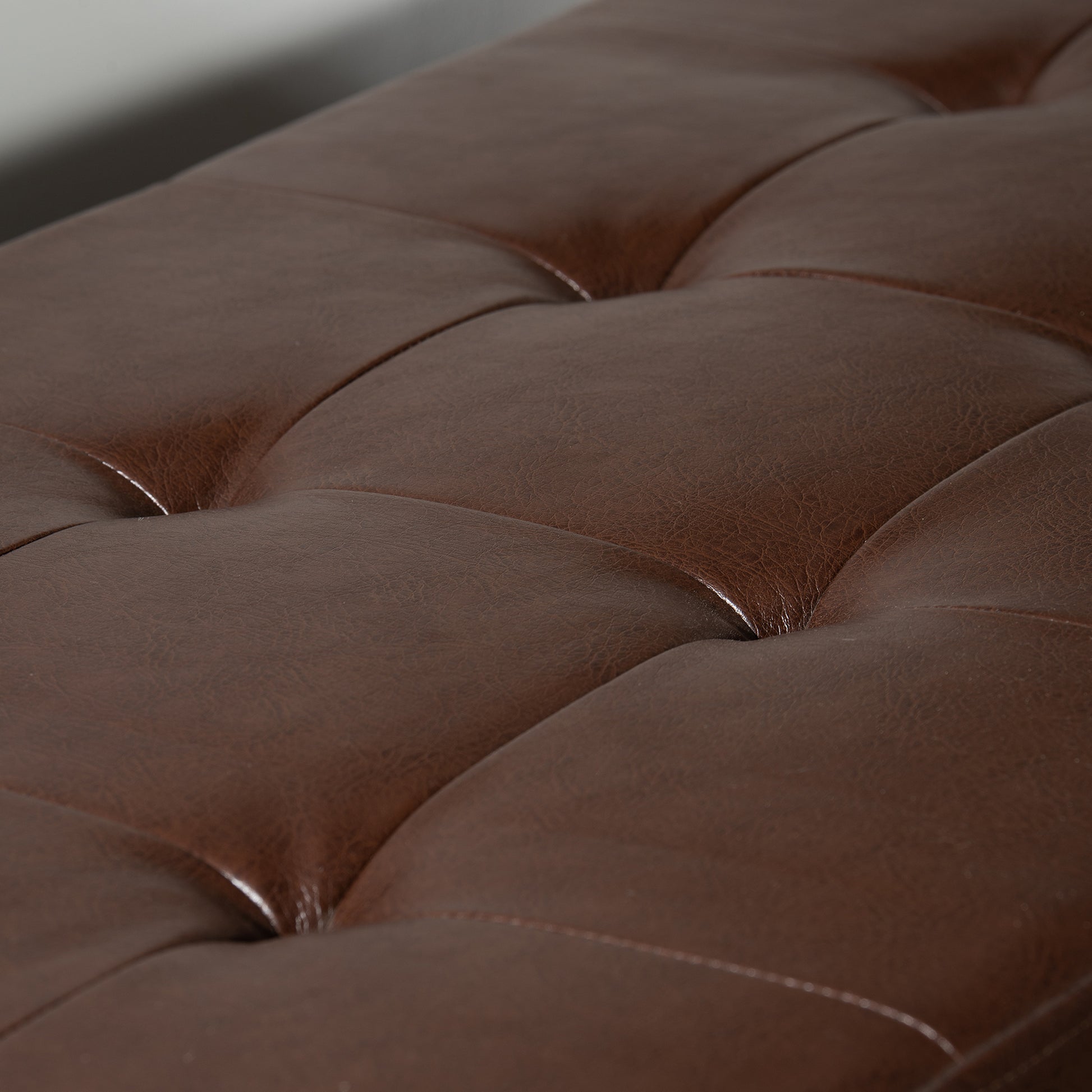 Storage Ottoman With Wooden Legs, Faux Leather Ottoman With Storage For Living Room, Bedroom & Hallway, Ottoman Foot Rest, 38.4" Brown Ottoman Brown Pu Pu Pu