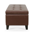 Storage Ottoman With Wooden Legs, Faux Leather Ottoman With Storage For Living Room, Bedroom & Hallway, Ottoman Foot Rest, 38.4