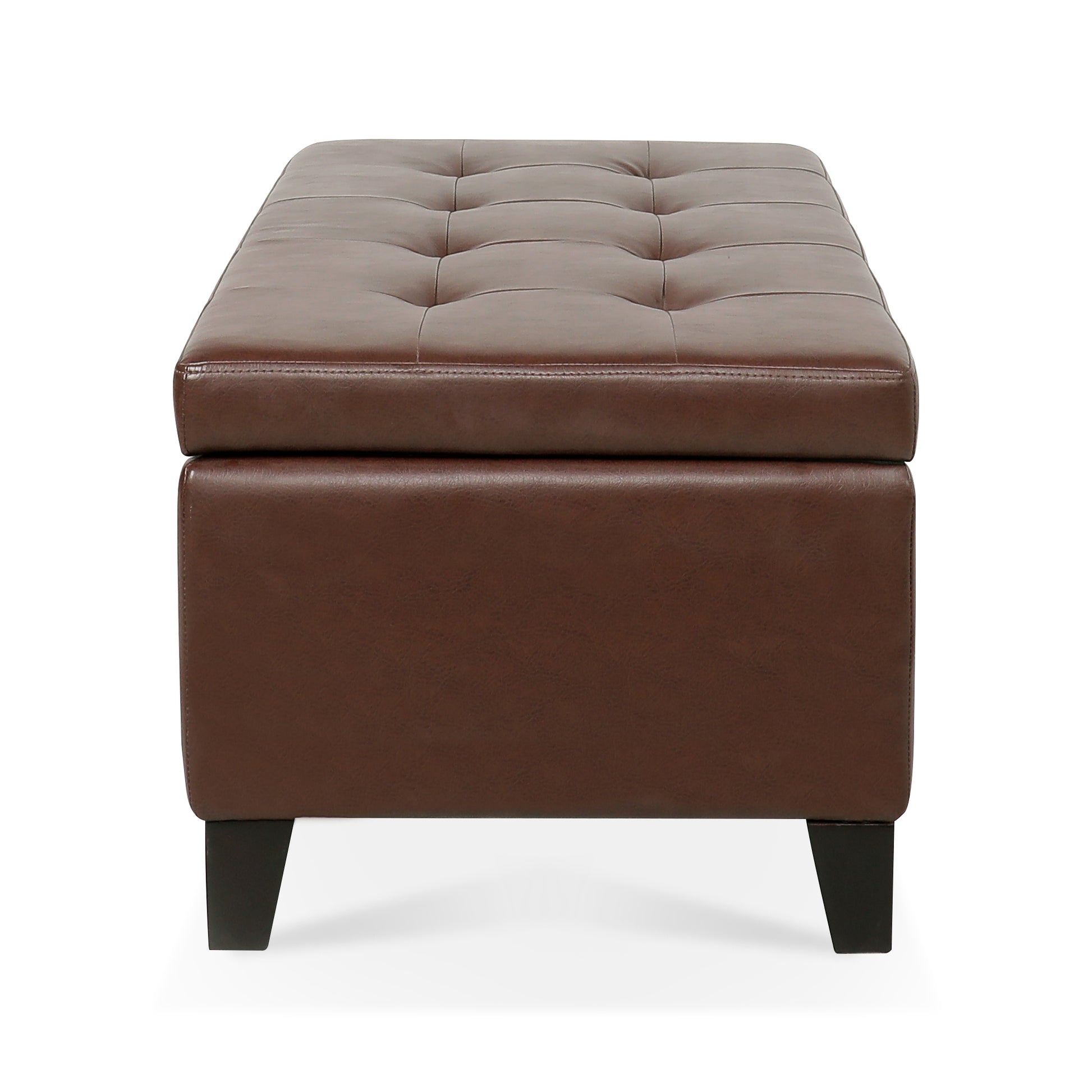 Storage Ottoman With Wooden Legs, Faux Leather Ottoman With Storage For Living Room, Bedroom & Hallway, Ottoman Foot Rest, 38.4" Brown Ottoman Brown Pu Pu Pu