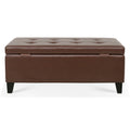 Storage Ottoman With Wooden Legs, Faux Leather Ottoman With Storage For Living Room, Bedroom & Hallway, Ottoman Foot Rest, 38.4