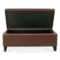 Storage Ottoman With Wooden Legs, Faux Leather Ottoman With Storage For Living Room, Bedroom & Hallway, Ottoman Foot Rest, 38.4