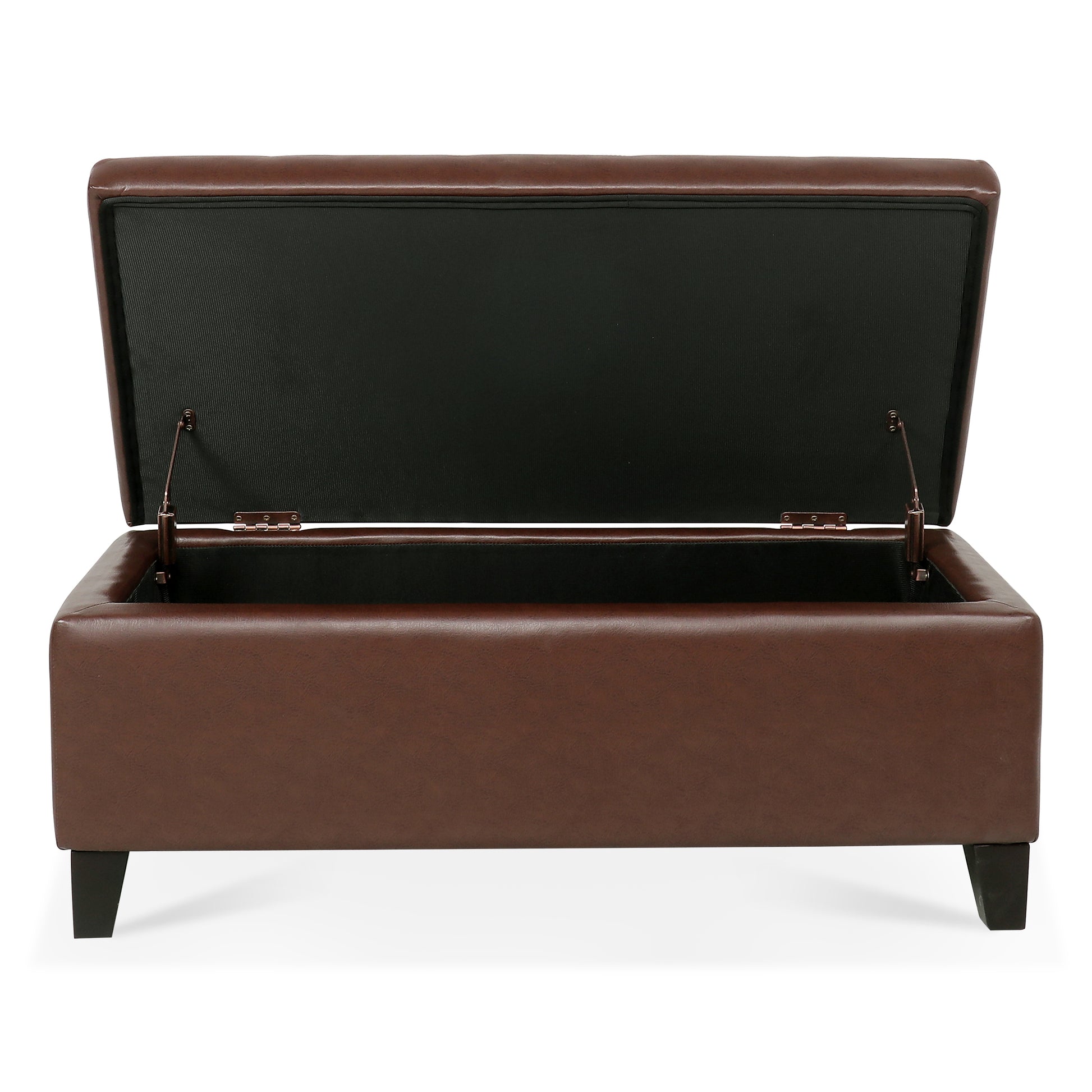 Storage Ottoman With Wooden Legs, Faux Leather Ottoman With Storage For Living Room, Bedroom & Hallway, Ottoman Foot Rest, 38.4" Brown Ottoman Brown Pu Pu Pu