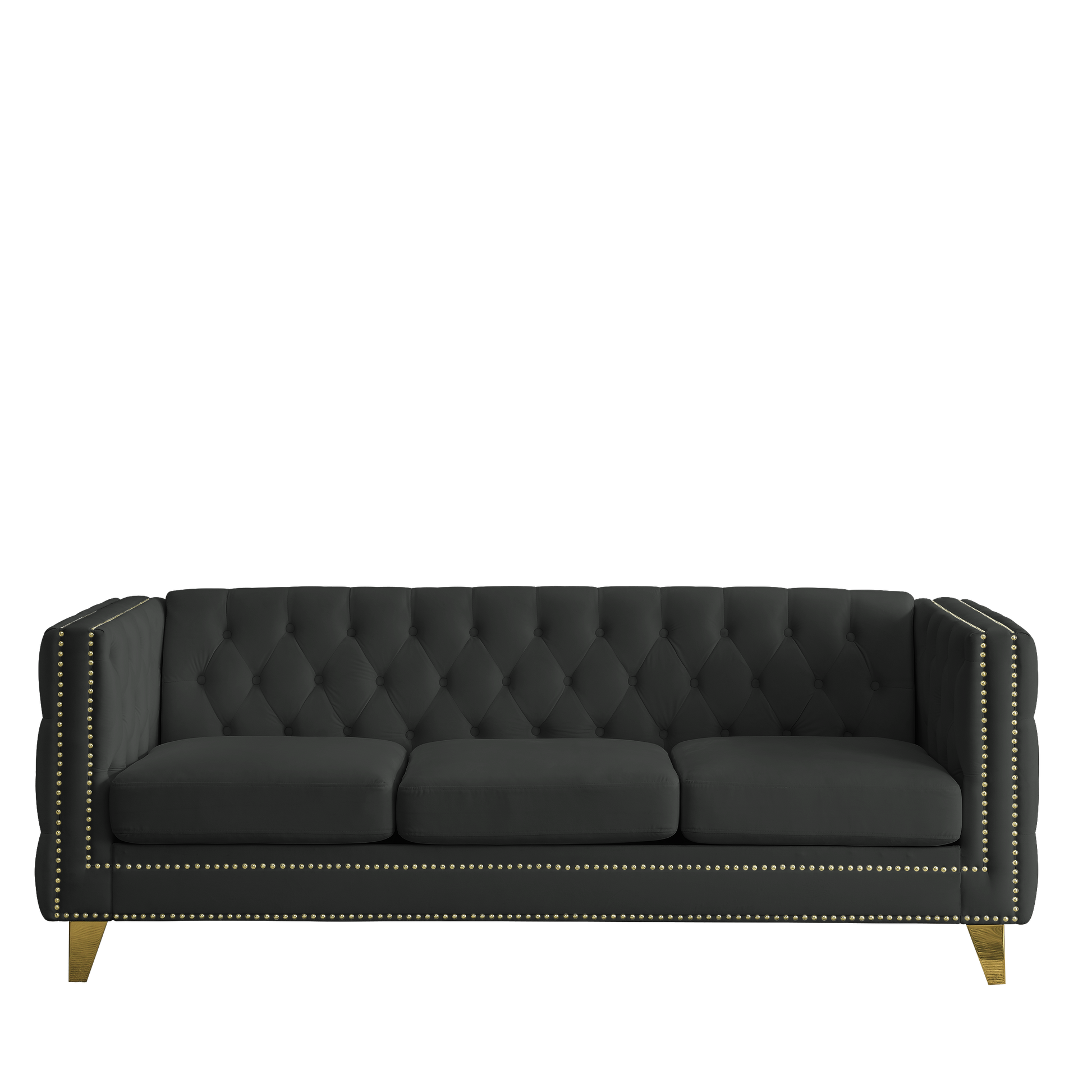 Contact Us For 3D Modeling Velvet Sofa For Living Room,Buttons Tufted Square Arm Couch, Modern Couch Upholstered Button And Metal Legs, Sofa Couch For Bedroom, Black Velvet ,2Pcs Black Foam Velvet