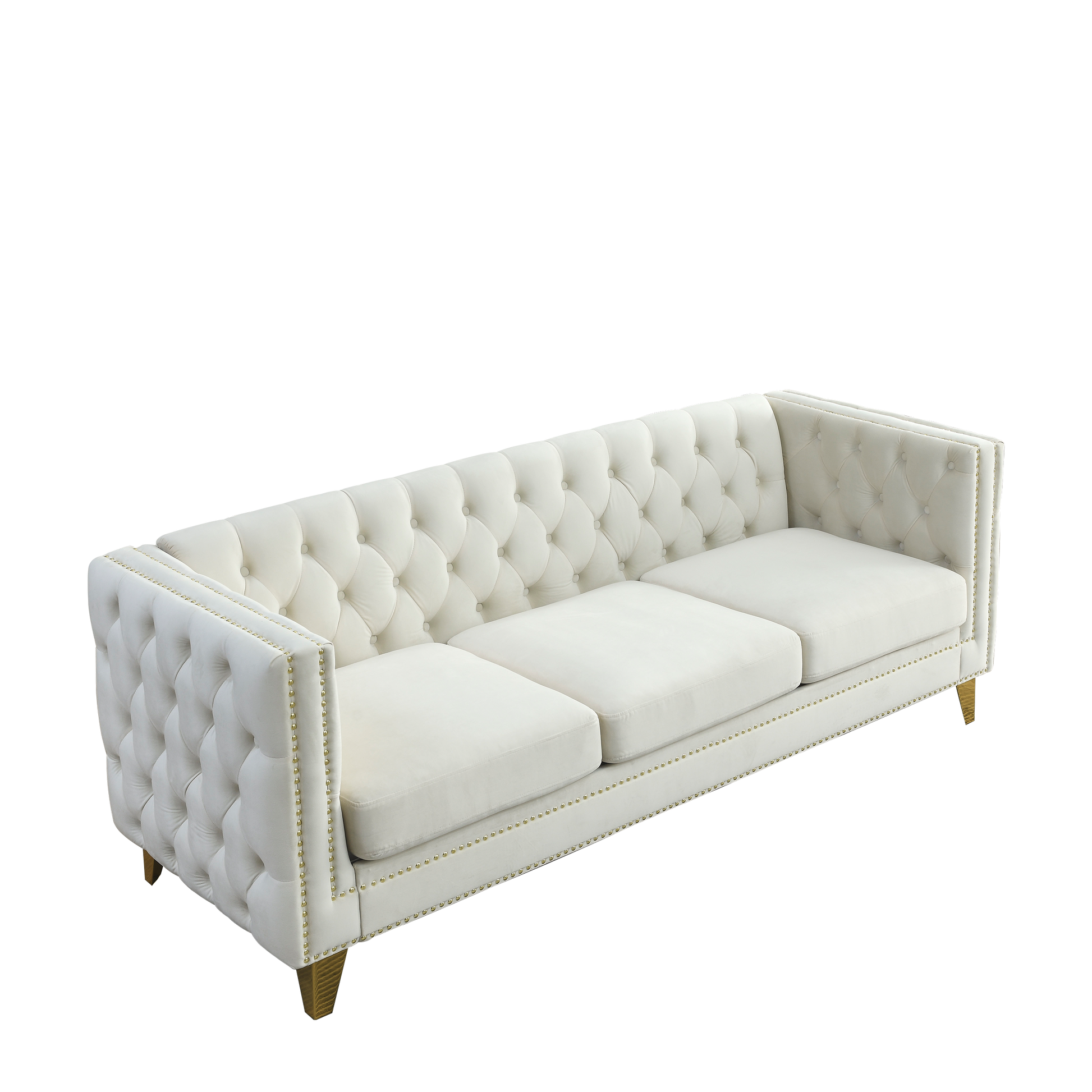 Contact Us For 3D Modeling Velvet Sofa For Living Room,Buttons Tufted Square Arm Couch, Modern Couch Upholstered Button And Metal Legs, Sofa Couch For Bedroom, Beige Velvet ,2Pcs Beige Foam Velvet