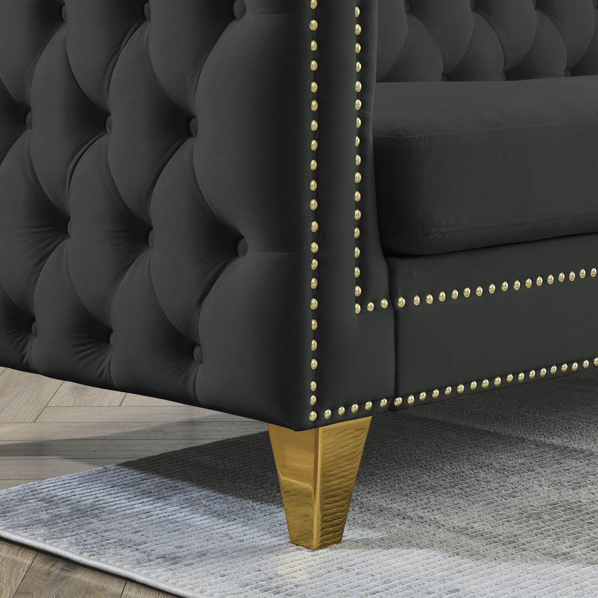 Contact Us For 3D Modeling Velvet Sofa For Living Room,Buttons Tufted Square Arm Couch, Modern Couch Upholstered Button And Metal Legs, Sofa Couch For Bedroom, Black Velvet W834S00022 Black Foam Velvet
