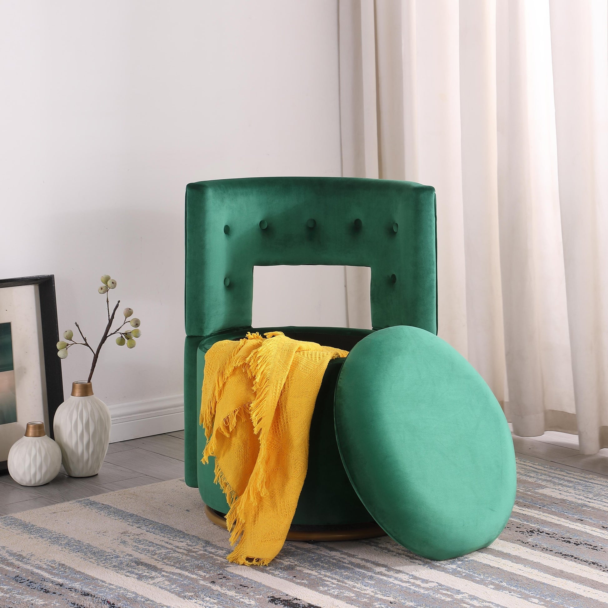 360 Swivel Accent Chair With Storage Function, Velvet Curved Chair With Gold Metal Base For Living Room, Nursery, Bedroom Video Green Velvet
