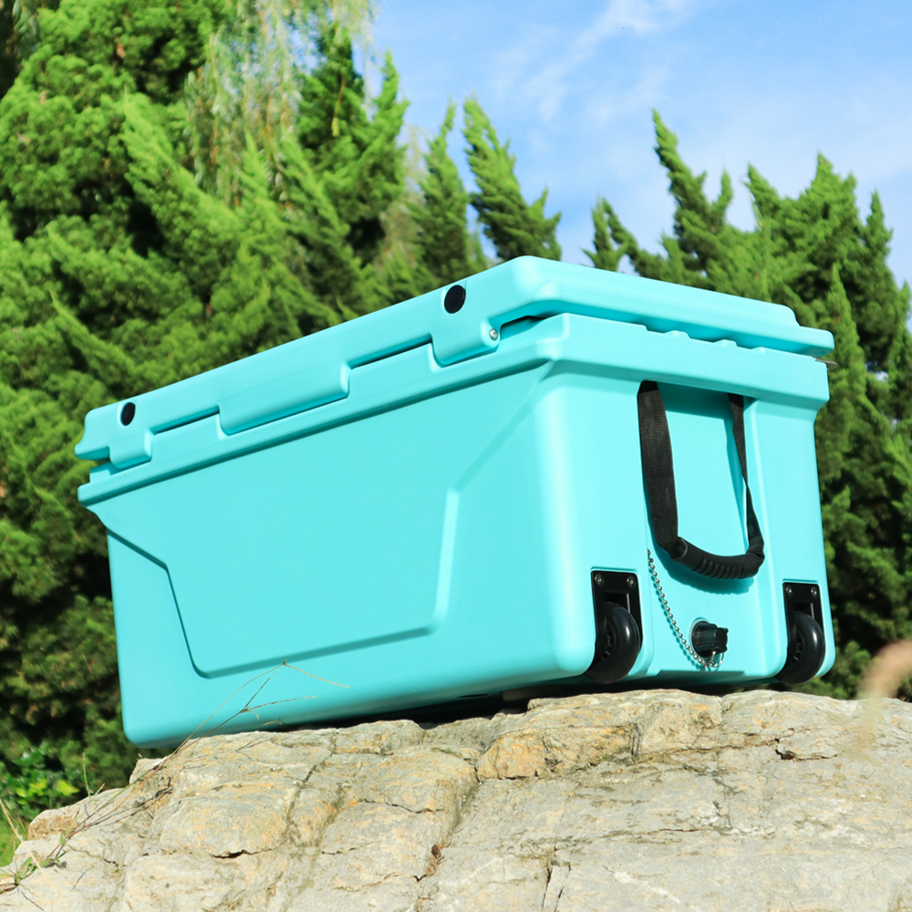 Hot Selling Blue Color 65Qt Outdoor Cooler Fish Ice Chest Box 2022 Popular Camping Cooler Box Blue Abs Plastic
