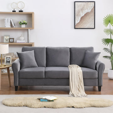 Modern Velvet Couch With 2 Pillow, 78 Inch Width Living Room Furniture, 3 Seater Sofa With Plastic Legs Gray Velvet