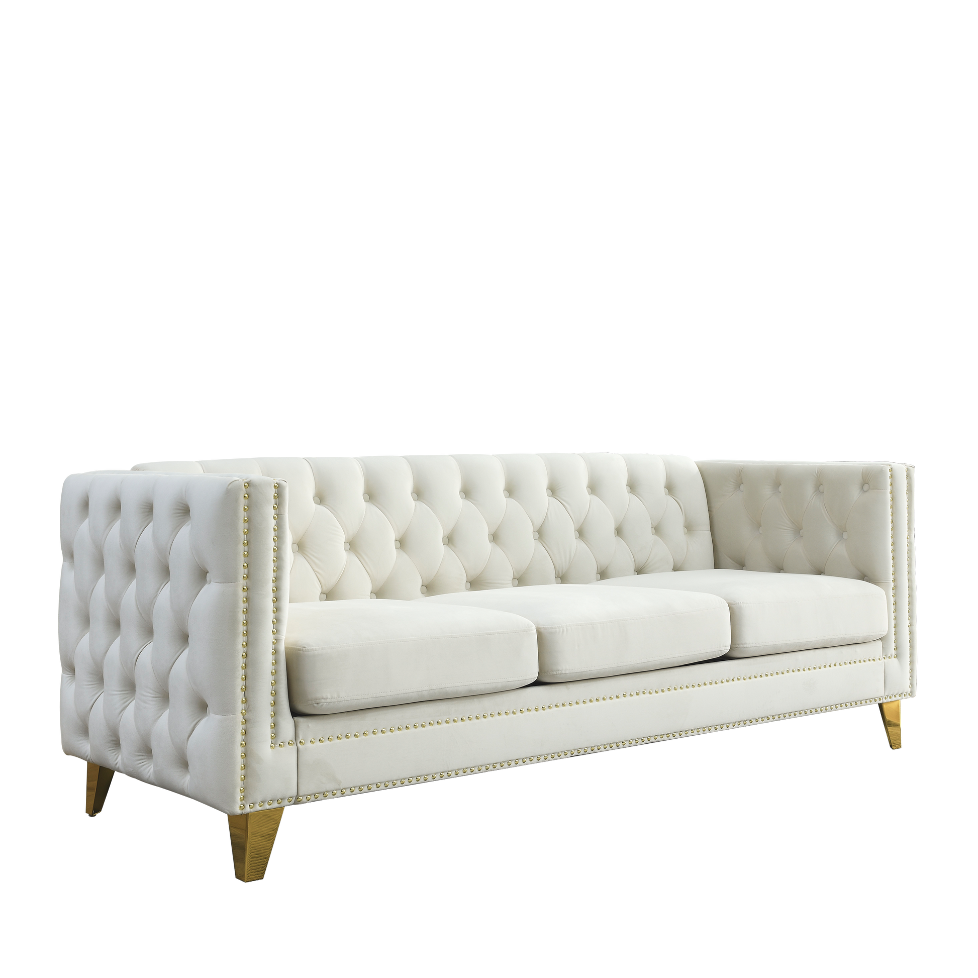 Contact Us For 3D Modeling Velvet Sofa For Living Room,Buttons Tufted Square Arm Couch, Modern Couch Upholstered Button And Metal Legs, Sofa Couch For Bedroom, Beige Velvet ,2Pcs Beige Foam Velvet