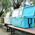 Hot Selling Blue Color 65Qt Outdoor Cooler Fish Ice Chest Box 2022 Popular Camping Cooler Box Blue Abs Plastic