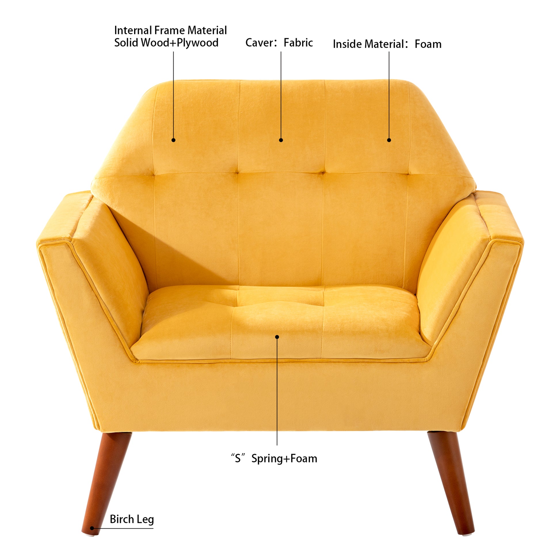 32" Wide Tufted Armchair Yellow Fabric Polyester