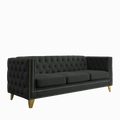 Contact Us For 3D Modeling Velvet Sofa For Living Room,Buttons Tufted Square Arm Couch, Modern Couch Upholstered Button And Metal Legs, Sofa Couch For Bedroom, Black Velvet ,2Pcs Black Foam Velvet