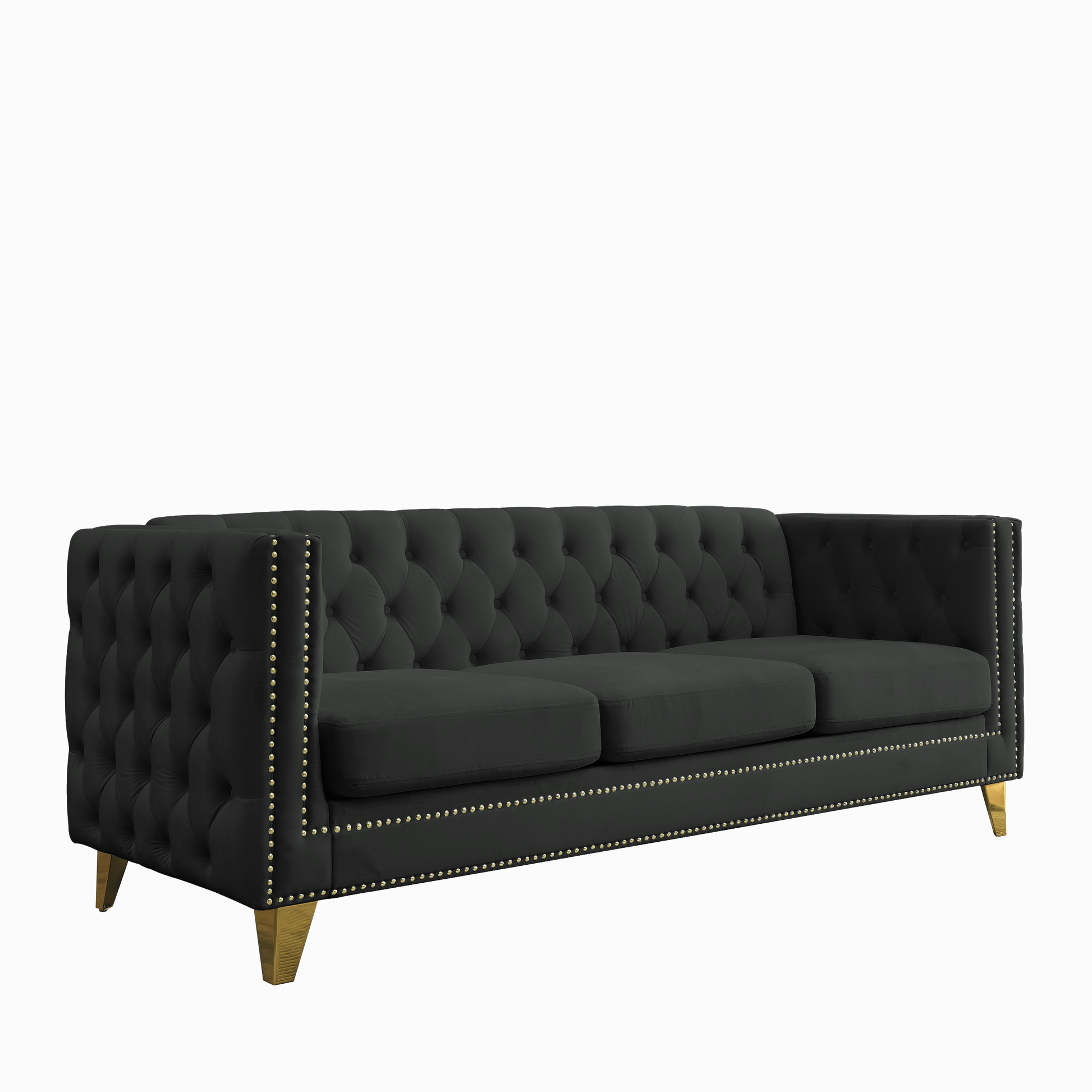Contact Us For 3D Modeling Velvet Sofa For Living Room,Buttons Tufted Square Arm Couch, Modern Couch Upholstered Button And Metal Legs, Sofa Couch For Bedroom, Black Velvet ,2Pcs Black Foam Velvet