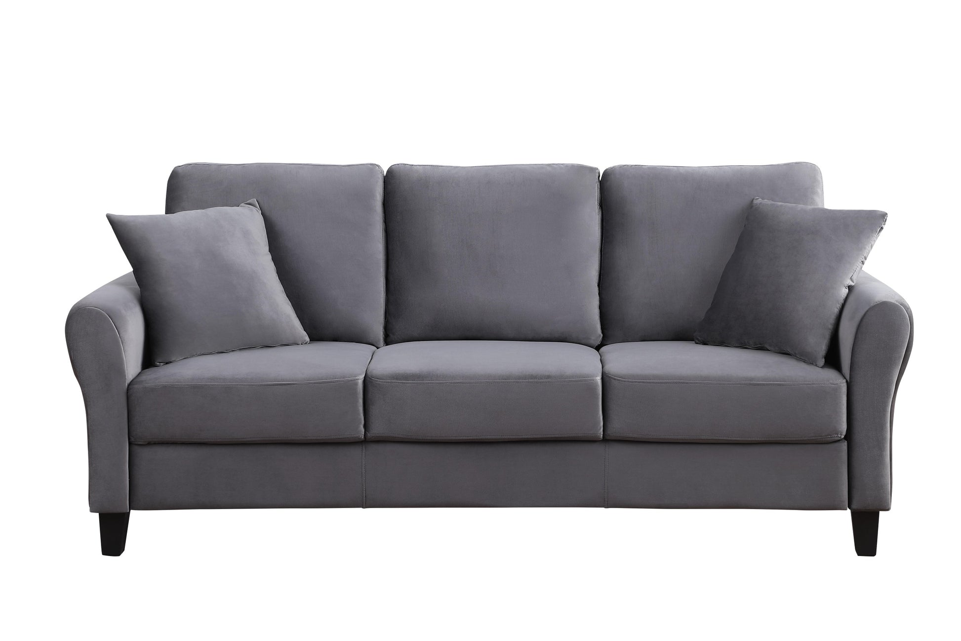 Modern Velvet Couch With 2 Pillow, 78 Inch Width Living Room Furniture, 3 Seater Sofa With Plastic Legs Gray Velvet