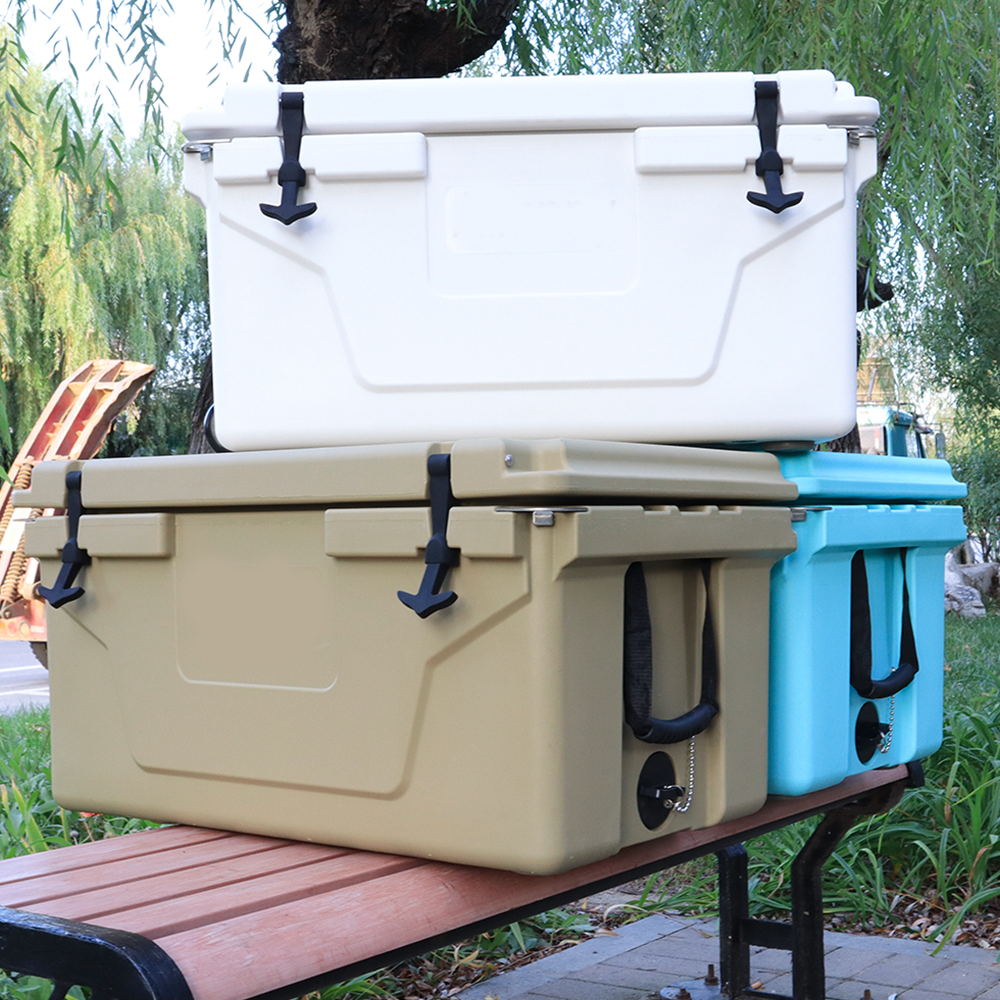 White Outdoor Camping Picnic Fishing Portable Cooler 65Qt Portable Insulated Cooler Box Antique White Abs Plastic