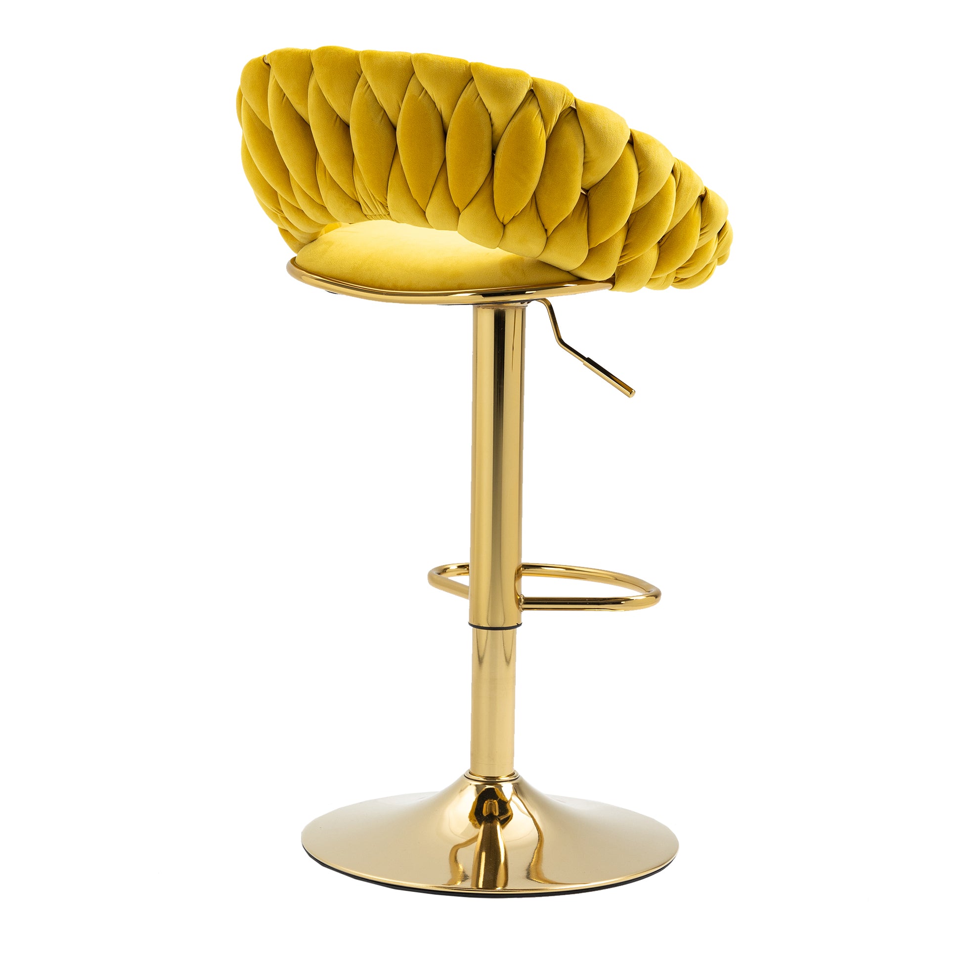 Coolmore Swivel Bar Stools Set Of 2 Adjustable Counter Height Chairs With Footrest For Kitchen, Dining Room 2Pc Set Mustard Yellow Polyester