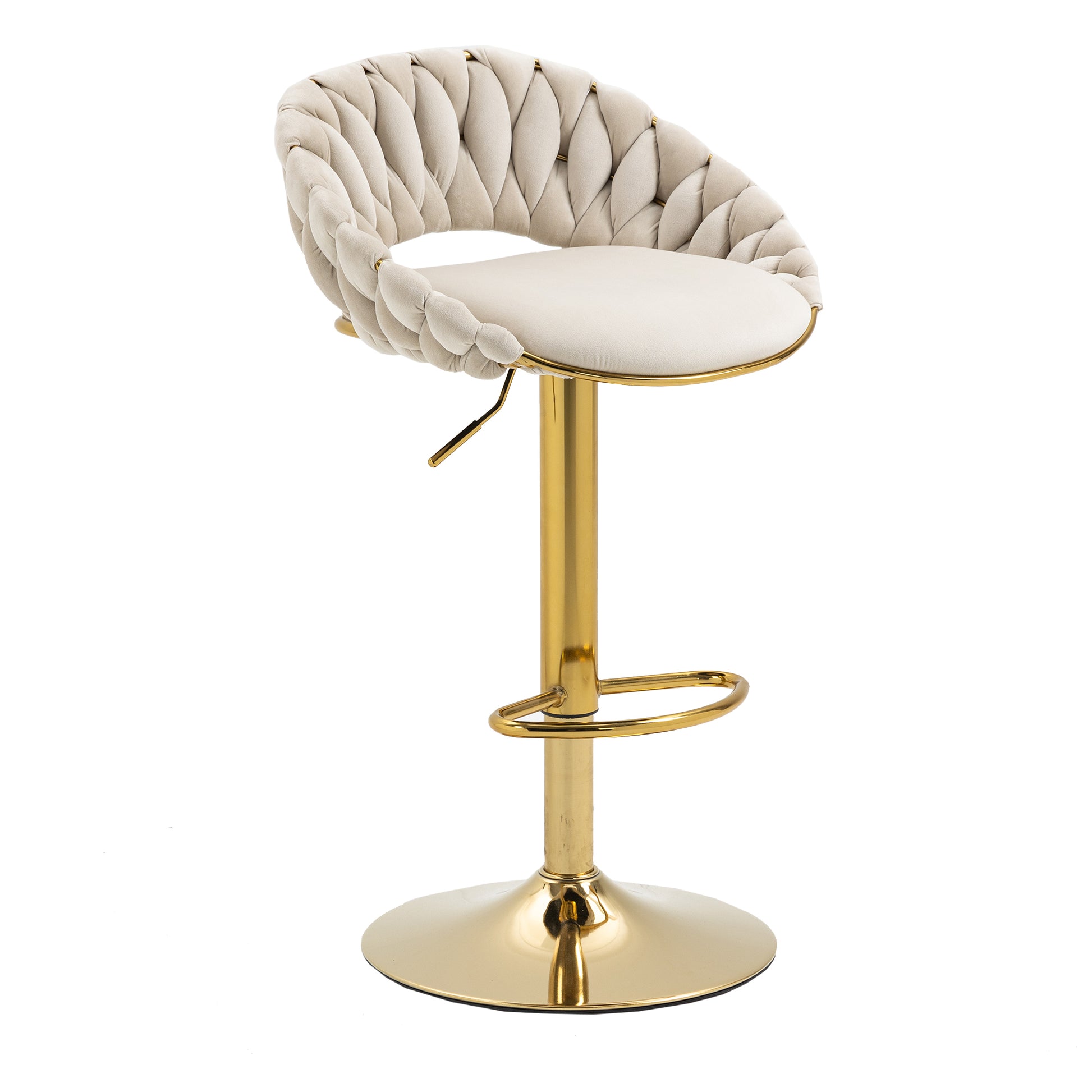 Coolmore Swivel Bar Stools Set Of 2 Adjustable Counter Height Chairs With Footrest For Kitchen, Dining Room 2Pc Set Ivory Polyester