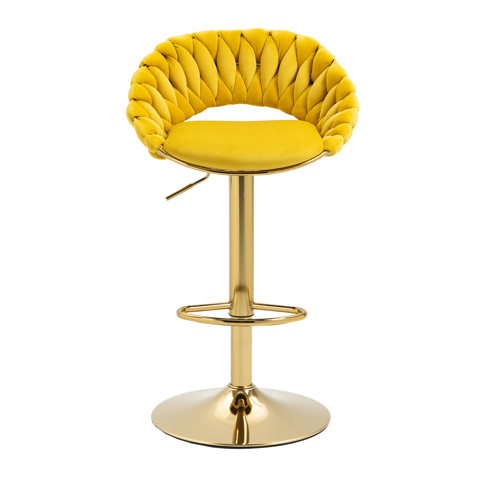 Coolmore Swivel Bar Stools Set Of 2 Adjustable Counter Height Chairs With Footrest For Kitchen, Dining Room 2Pc Set Mustard Yellow Polyester