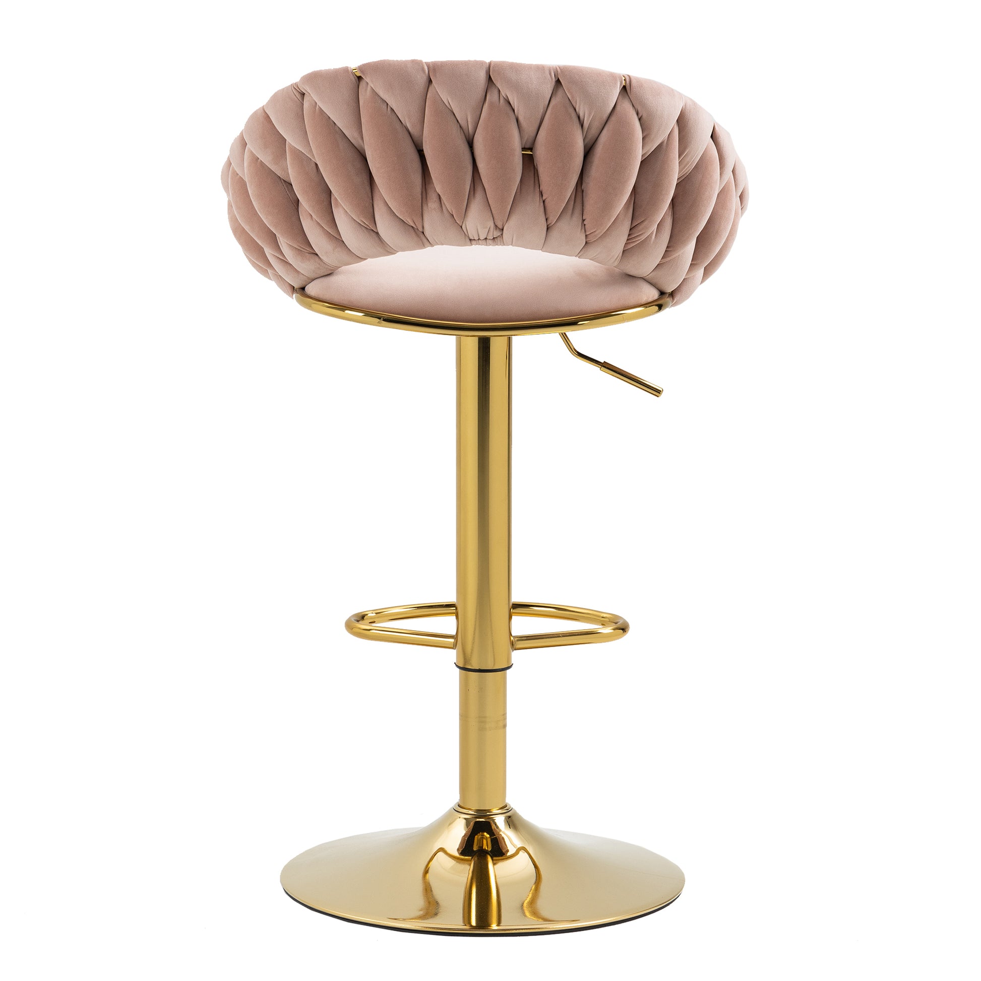 Coolmore Swivel Bar Stools Set Of 2 Adjustable Counter Height Chairs With Footrest For Kitchen, Dining Room 2Pc Set Pink Polyester