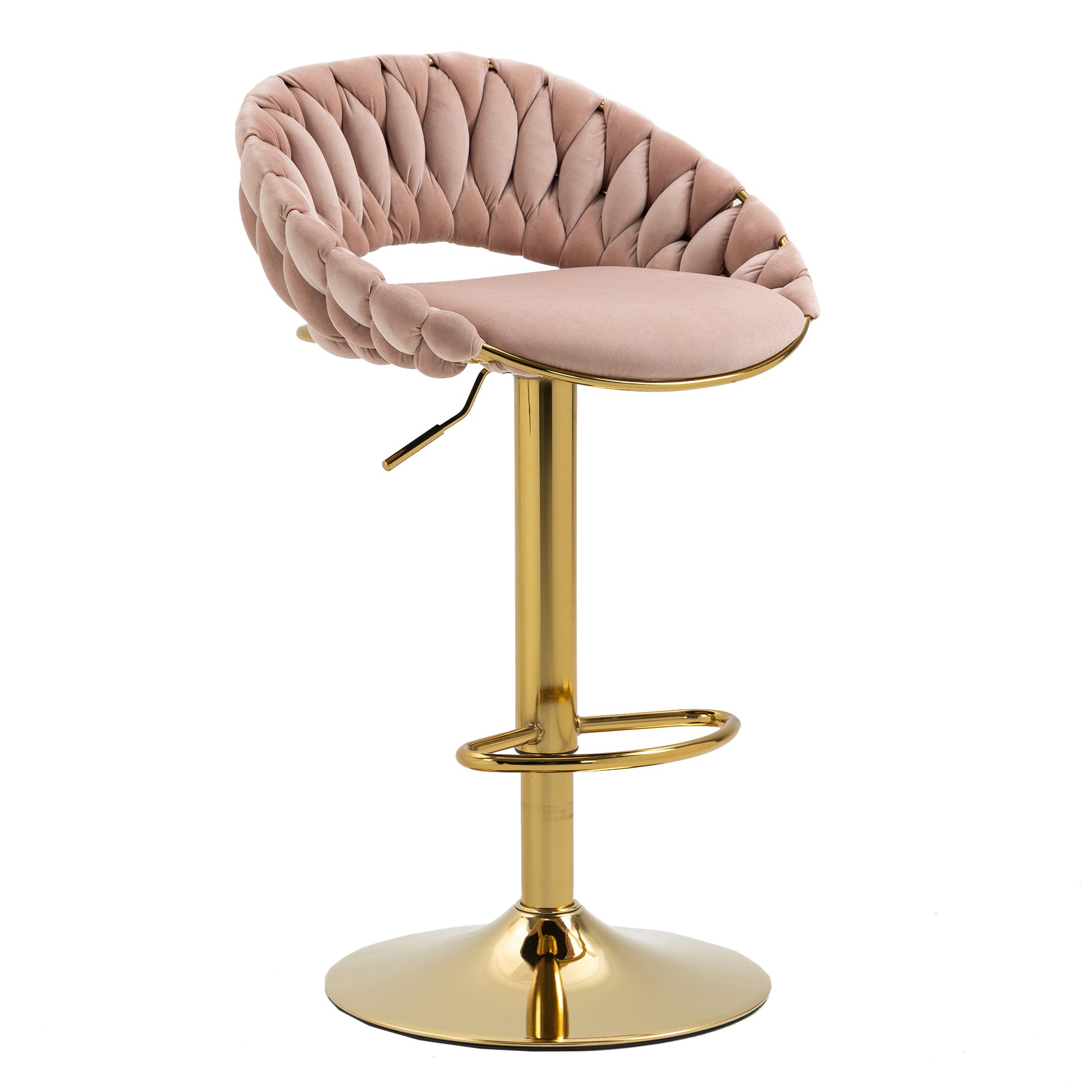 Coolmore Swivel Bar Stools Set Of 2 Adjustable Counter Height Chairs With Footrest For Kitchen, Dining Room 2Pc Set Pink Polyester