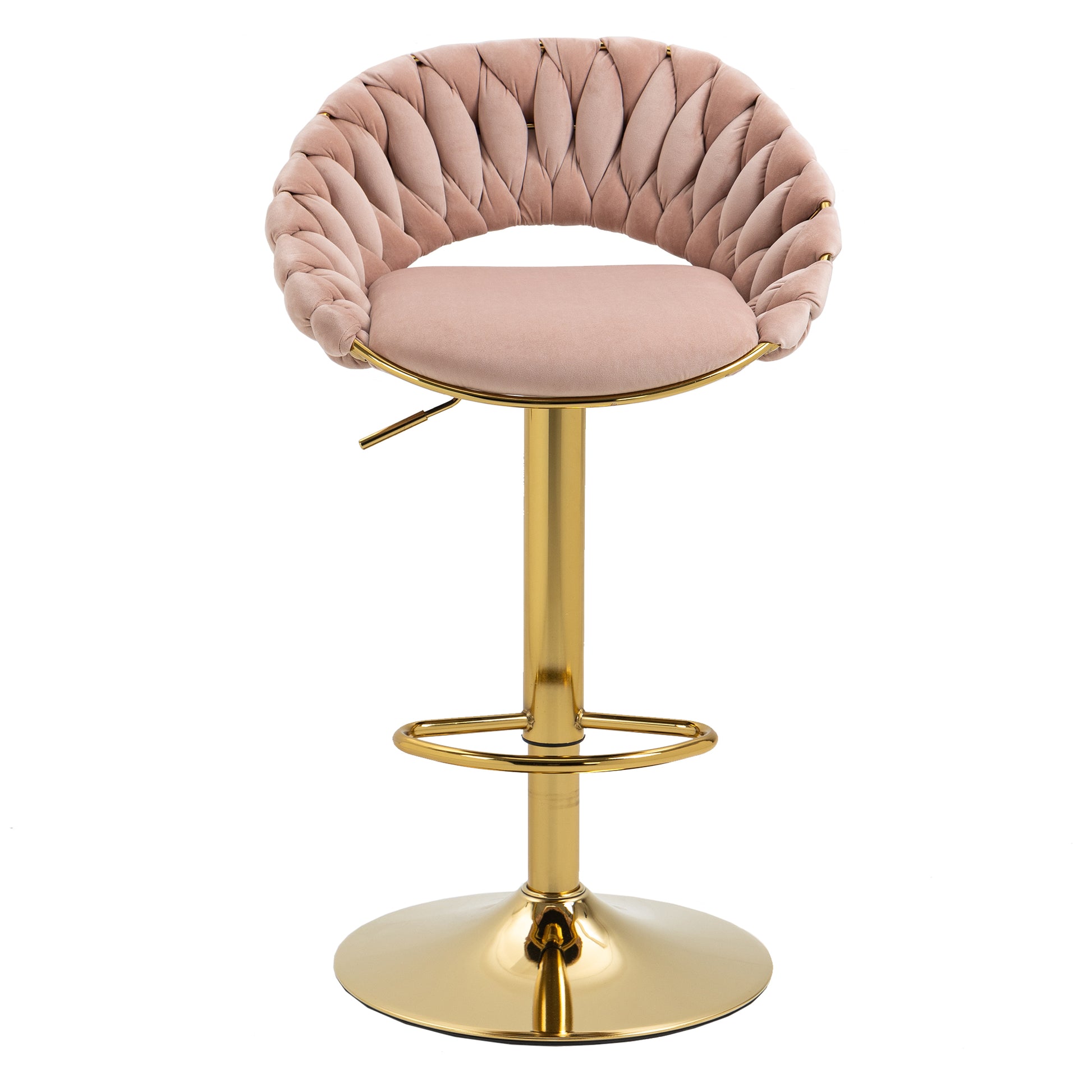 Coolmore Swivel Bar Stools Set Of 2 Adjustable Counter Height Chairs With Footrest For Kitchen, Dining Room 2Pc Set Pink Polyester