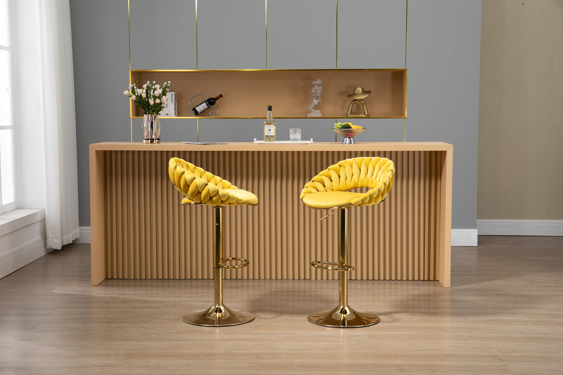 Coolmore Swivel Bar Stools Set Of 2 Adjustable Counter Height Chairs With Footrest For Kitchen, Dining Room 2Pc Set Mustard Yellow Polyester