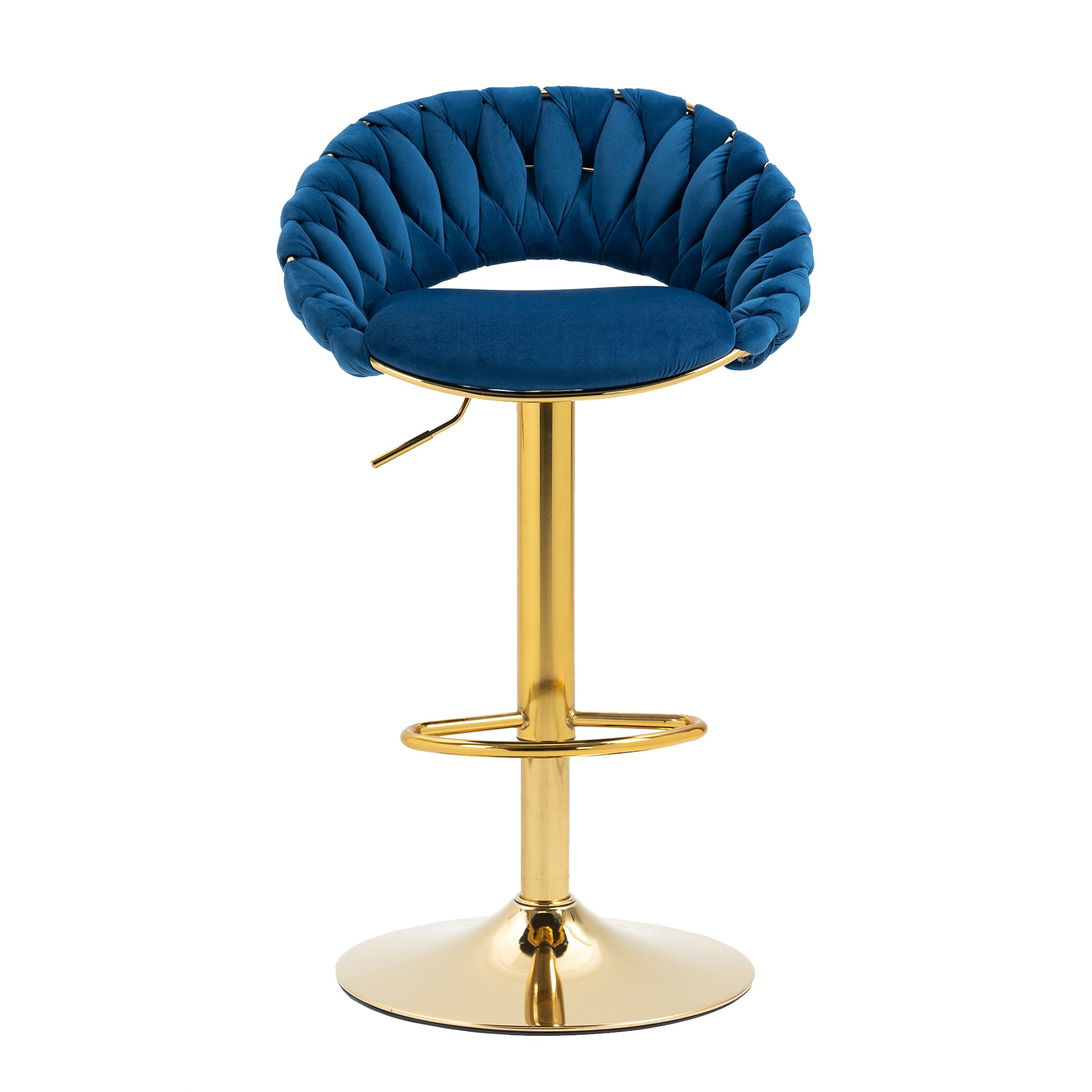 Coolmore Swivel Bar Stools Set Of 2 Adjustable Counter Height Chairs With Footrest For Kitchen, Dining Room 2Pc Set Navy Blue Polyester