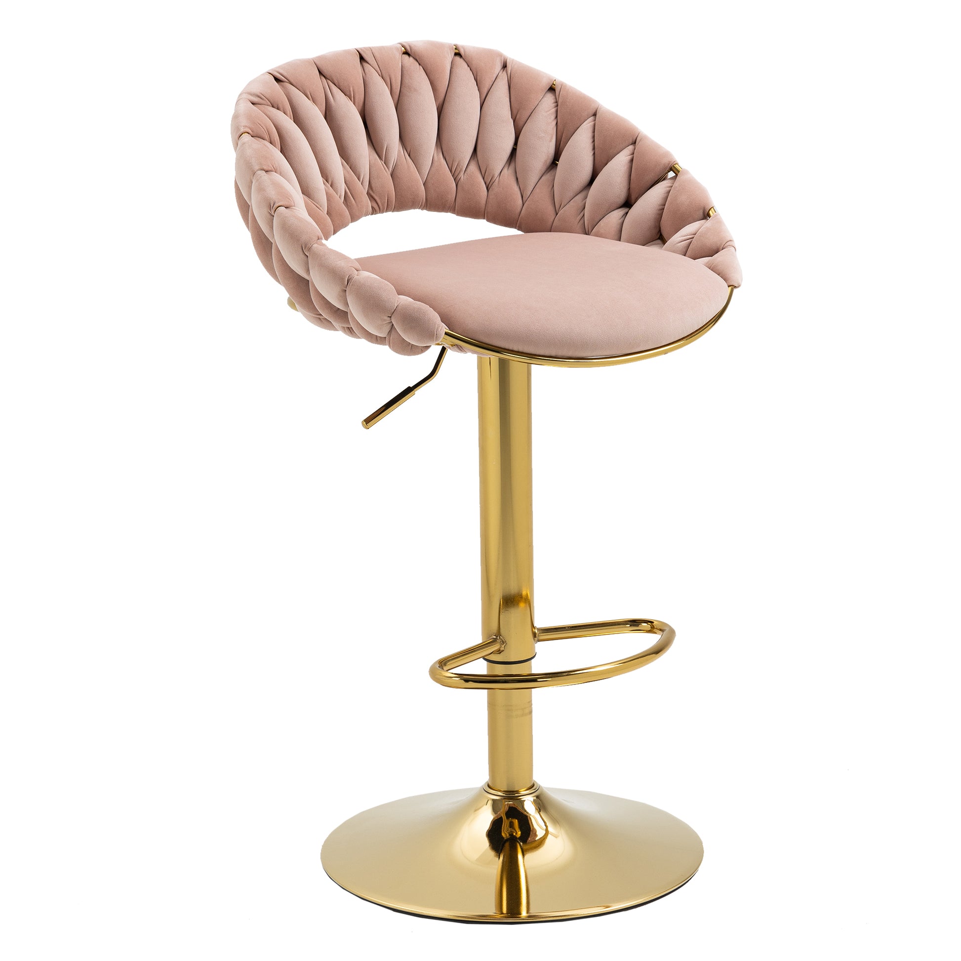 Coolmore Swivel Bar Stools Set Of 2 Adjustable Counter Height Chairs With Footrest For Kitchen, Dining Room 2Pc Set Pink Polyester