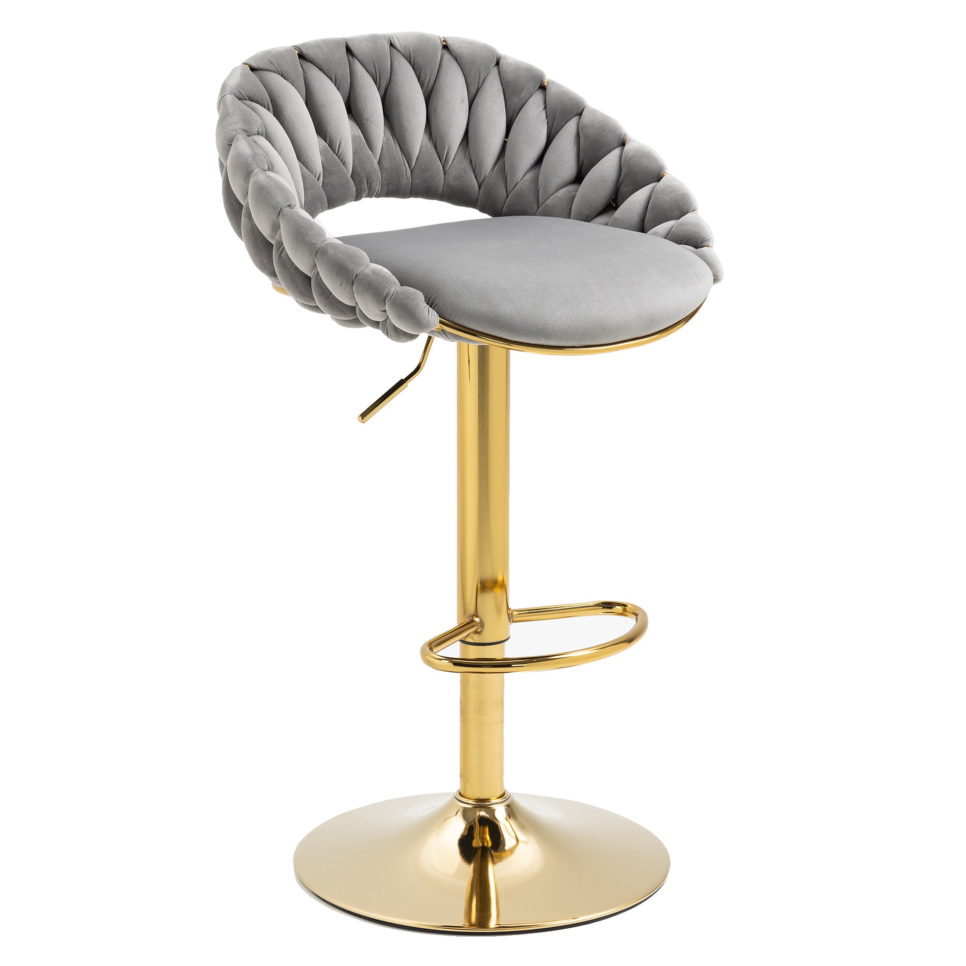 Coolmore Swivel Bar Stools Set Of 2 Adjustable Counter Height Chairs With Footrest For Kitchen, Dining Room 2Pc Set Gray Polyester